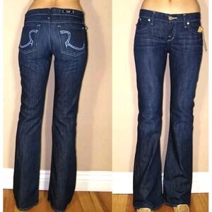 NWT $237 ROCK & REPUBLIC Ladies SKYNARD DEJAVU Blue Bootcut Flare Jeans Y2K Sz30